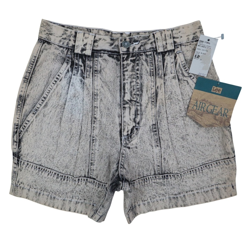 Lee Trekker Shorts Boys 12 Vintage 90s Black Acid Wash Relaxed Fit Cotton NWT